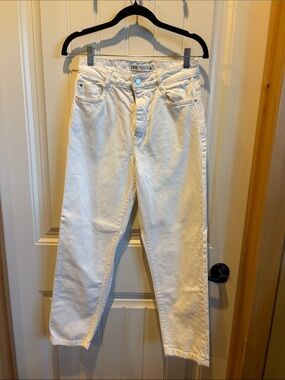 ZARA White High-Rise Straight-Leg Jeans